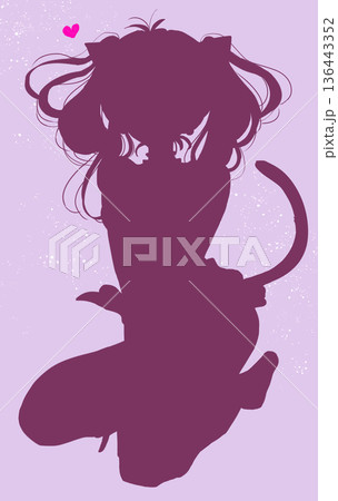 小悪魔風の女性　猫耳としっぽ　シルエット 136443352