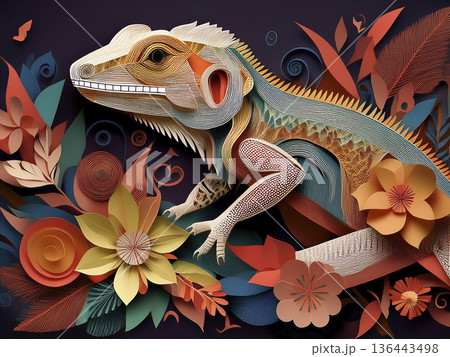 Illustration - Lizard and floral design - AI generated Illustration - Lizard and floral design - AI generated 136443498