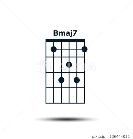 Bmaj7, Basic Guitar Chord Chart Icon Vector Template Bmaj7, Basic Guitar Chord Chart Icon Vector Template 136444036