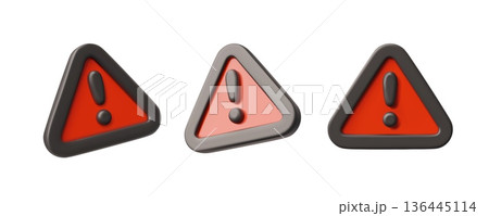 Exclamation point road warning sign 3D icon vector set, danger hazard attention, red triangular caution emergency signal 136445114