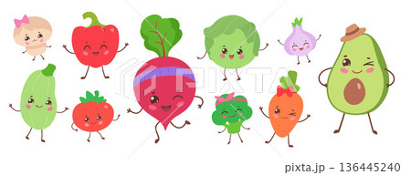Cute vegetable character collection Cute vegetable character collection 136445240
