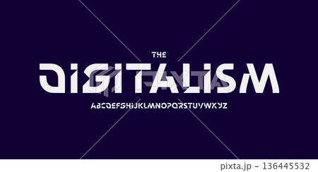 Beveled cutout alphabet, bold sharp geometric tech font for AI app logo, cyber sport headline, modern corporate display typographic design, innovate architectural interface typography. Vector typeset 136445532