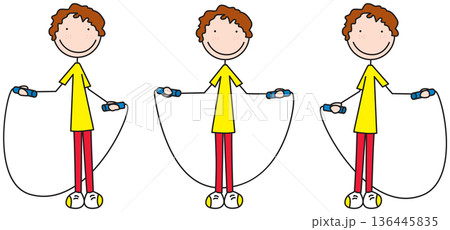 Boy swinging rope phases vector 136445835