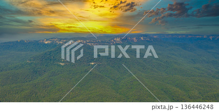 Drone photograph of a vibrant sunrise in Kedumba Valley Drone photograph of a vibrant sunrise in Kedumba Valley 136446248