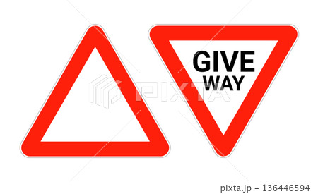 Give way road sign vector icon. Uk traffic road sign slow triangle yield give way logo Give way road sign vector icon. Uk traffic road sign slow triangle yield give way logo 136446594