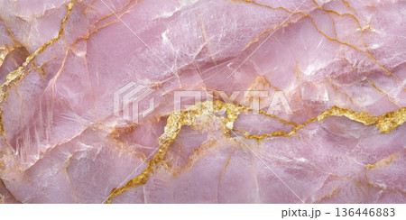 Shimmering rose quartz pink with golden veins, luxurious natural stone texture Shimmering rose quartz pink with golden veins, luxurious natural stone texture 136446883