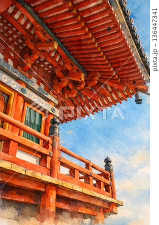 鎌倉　古都巡礼02　鶴岡八幡宮　水彩画 136447341