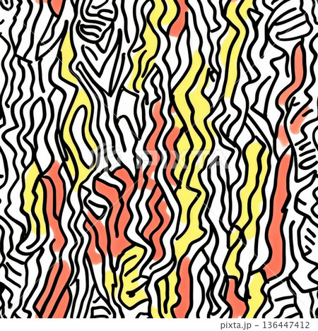 A pattern of playful, irregular zigzags and wavy lines, hand-sketched in a fun doodle style 136447412