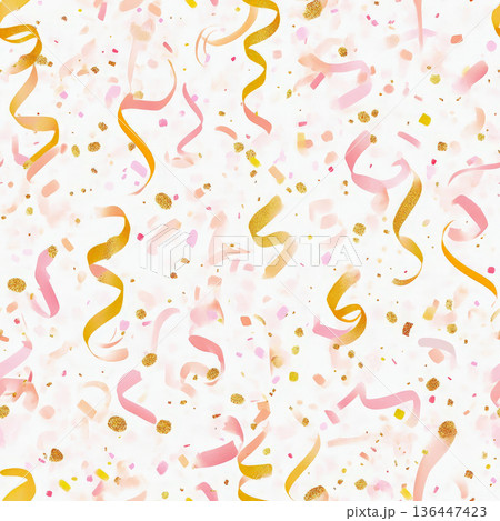 A celebratory confetti and streamer pattern with shimmering gold details A celebratory confetti and streamer pattern with shimmering gold details 136447423