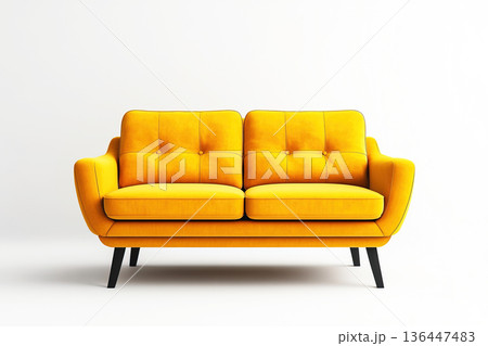 Modern yellow sofa design on a white background for stylish interior decor 136447483