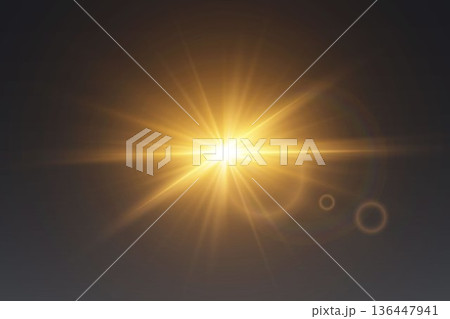 Golden lens flare effect light shining background 136447941