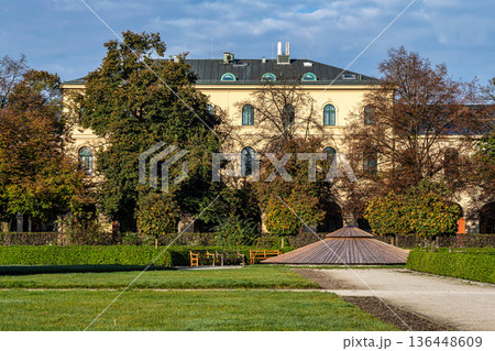 Walking in Hofgarten Park in Munich on an autumn day, Germany 136448609