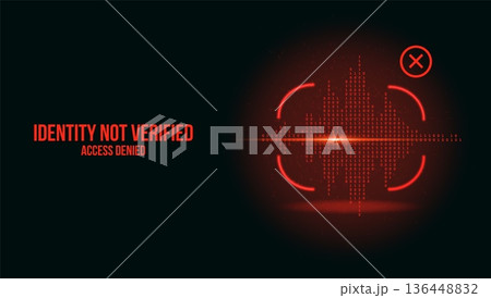Futuristic Red Voice Biometric Interface Denied Access with Digital Sound Wave 136448832