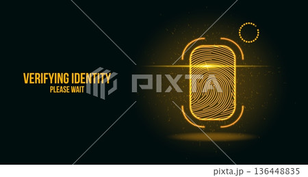 Futuristic Biometric Eye Scanner Interface with Yellow Glow and Digital Data Particles 136448835