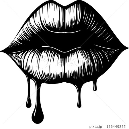 simple linear black drawing of female lips, logo, design 136449255