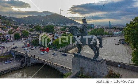 anorama of Tbilisis with Statue of King Vakhtang Gorgasali anorama of Tbilisis with Statue of King Vakhtang Gorgasali 136450712