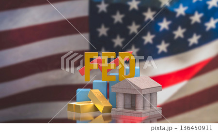 Federal Reserve Policy Impact On Gold Market And Economic Growth 3d render. Federal Reserve Policy Impact On Gold Market And Economic Growth 3d render. 136450911