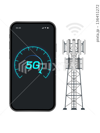 5G High speed internet network communication. Transmission Cellular Tower Antenna. Stock illustration 136451272