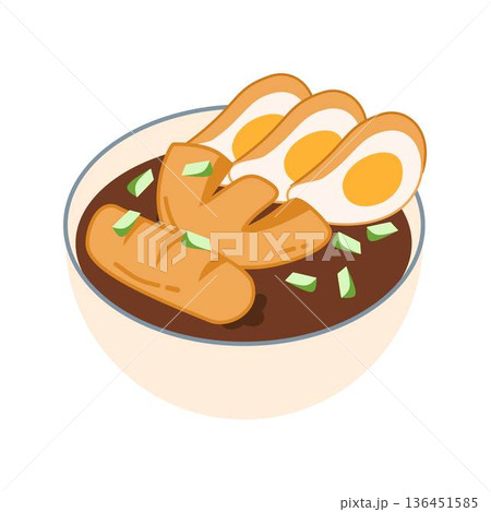 Indonesian Traditional Food Pempek, Illustration of Pempek with Cuko Sauce Indonesian Traditional Food Pempek, Illustration of Pempek with Cuko Sauce 136451585