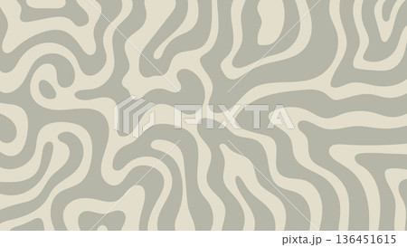 Green retro abstract gray and cream wavy in an organic fluid style. 136451615