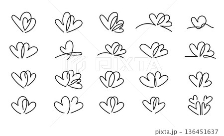 Hearts Hand Drawn Line Art Decoration Bundle.Vector Illustration 136451637