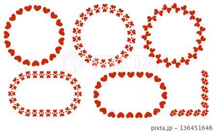 Red Circle Hearts Border Pattern Frame Set.Vector Illustration 136451646