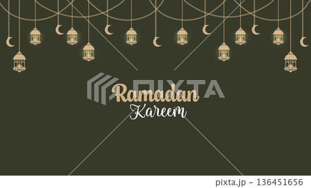 Ramadan Kareem Greeting Banner with Hanging Lanterns.Vector Illustration Ramadan Kareem Greeting Banner with Hanging Lanterns.Vector Illustration 136451656