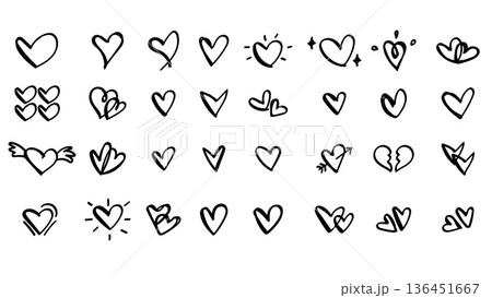 Hearts Icons Hand Drawn Line Doodle Set.Vector Illustration 136451667