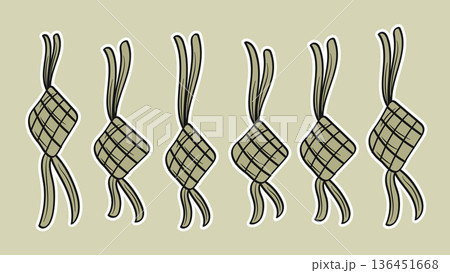 Ketupat Indonesian Food Ramadan Doodle Hand Drawn Set.Vector Illustration 136451668