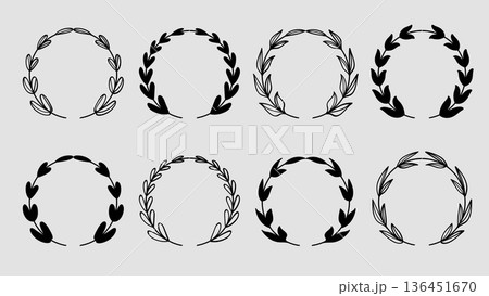 Botanical Circle Wreath Bundle Hand Drawn Wedding Invitation Collection.Vector Illustration 136451670