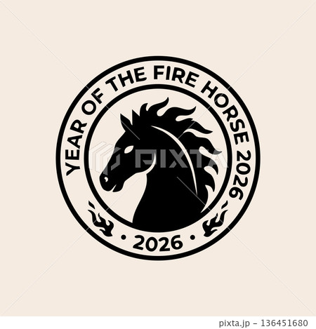 Year of the Fire Horse 2026 Chinese Zodiac Logo. Vector Illustration Year of the Fire Horse 2026 Chinese Zodiac Logo. Vector Illustration 136451680