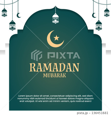 Ramadan Mubarak Greeting Islamic Background with Golden Lantern.Vector Illustration 136451681