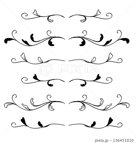 Vine Line Divider Hand Drawn for Text Layout Separator Decoration Set.Vector Illustration 136451810