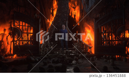 Man in hell. Sinner. A lonely sinfull man...のイラスト素材 [136451888] - PIXTA
