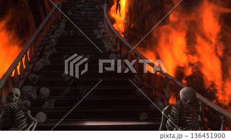 Hell gates. Road to hell fire. Devil portal. Sinner. Religious concept. 3d rendering. Hell gates. Road to hell fire. Devil portal. Sinner. Religious concept. 3d rendering. 136451900