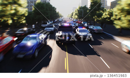 An swat police driving fast on a city street. 3d rendering. An swat police driving fast on a city street. 3d rendering. 136451983