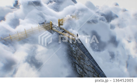 stairway to heaven. A woman stands in front of a paradise, eden gates. Religious concept. 3d rendering. stairway to heaven. A woman stands in front of a paradise, eden gates. Religious concept. 3d rendering. 136452005