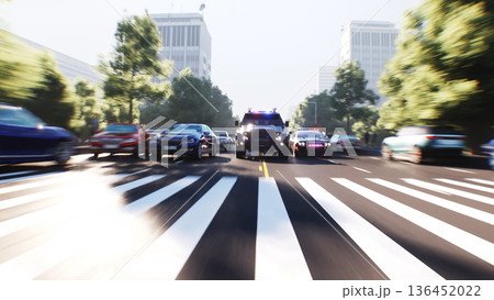 An swat police driving fast on a city street. 3d rendering. An swat police driving fast on a city street. 3d rendering. 136452022