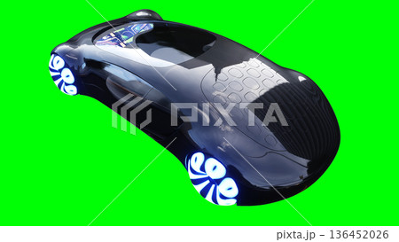 Futuristic, electric black car driving fast. realistic dynamic reflections on the car body. green screen isolate. 3d rendering. 136452026