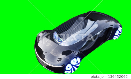 Futuristic, electric black car driving fast. realistic dynamic reflections on the car body. green screen isolate. 3d rendering. Futuristic, electric black car driving fast. realistic dynamic reflections on the car body. green screen isolate. 3d rendering. 136452062