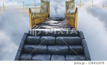 stairway to heaven. paradise, eden gates. Religious concept. 3d rendering. stairway to heaven. paradise, eden gates. Religious concept. 3d rendering. 136452076