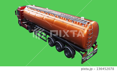 Oil truck driving fast. realistic dynamic reflections on the car body. green screen isolate. 3d rendering. 136452078