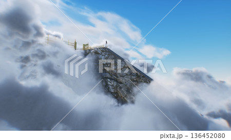 stairway to heaven. A woman stands in front of a paradise, eden gates. Religious concept. 3d rendering. 136452080