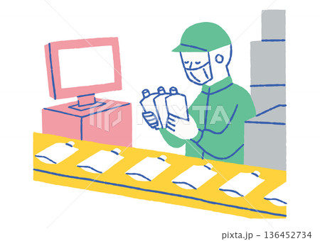 製造ラインで品質チェックを行う作業員_色 136452734