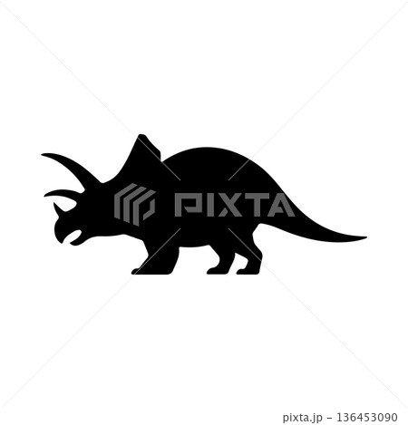 Silhouette of a Triceratops standing against a plain background, highlighting its distinctive features and stance Silhouette of a Triceratops standing against a plain background, highlighting its distinctive features and stance 136453090