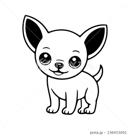 Cute cartoon Chihuahua puppy standing happily with big eyes and a friendly smile on a simple background Cute cartoon Chihuahua puppy standing happily with big eyes and a friendly smile on a simple background 136453091