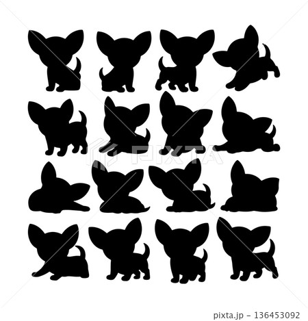 Different silhouettes of playful small dogs captured in a stylish arrangement for a fun design concept Different silhouettes of playful small dogs captured in a stylish arrangement for a fun design concept 136453092