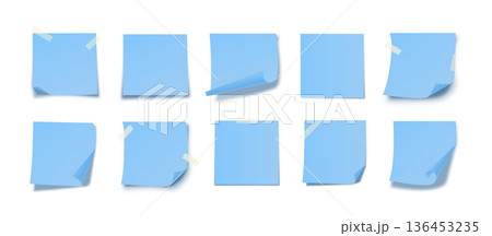Realistic Blue Sticky Notes Set with Curled Edges and Soft Shadows. Blank Paper Memos with Adhesive Tape for Ideas, Tasks, Messages. Professional Planning Note Stickers Pack. Vector Illustration Realistic Blue Sticky Notes Set with Curled Edges and Soft Shadows. Blank Paper Memos with Adhesive Tape for Ideas, Tasks, Messages. Professional Planning Note Stickers Pack. Vector Illustration 136453235