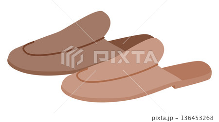 Brown mule slipper shoe women flat pair. Open back house sandal for weekend rest home routine. Technical fashion Brown mule slipper shoe women flat pair. Open back house sandal for weekend rest home routine. Technical fashion 136453268