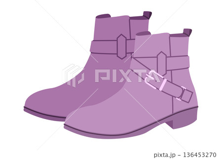 Purple harness boot women color pair. Strap detail ankle boot for city party concert and statement outfit. Technical 136453270